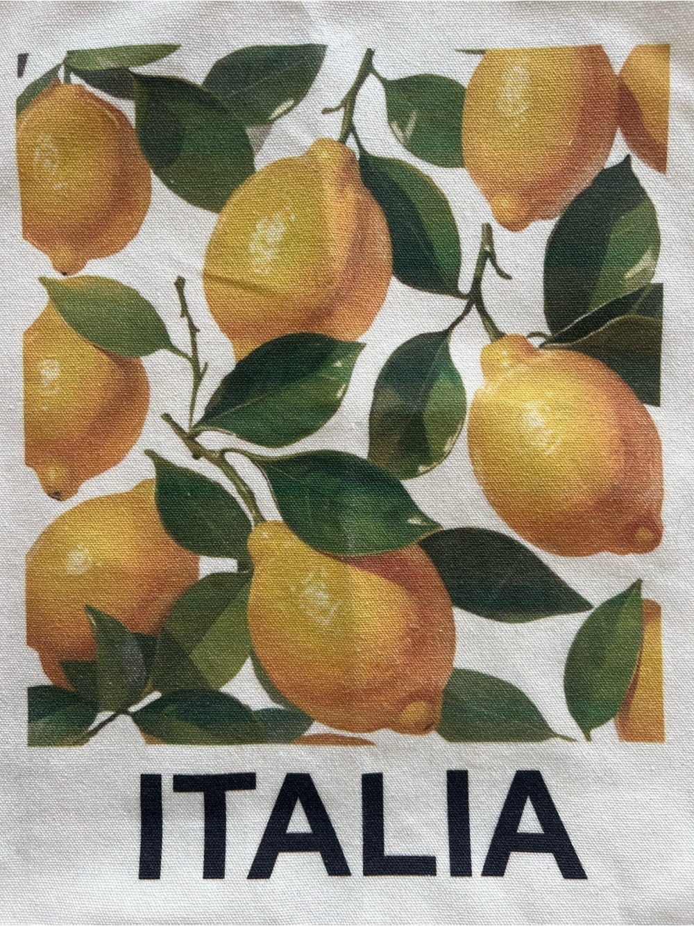 ITALIA Lemon Canvas Tote Bag Cream with Yellow & Green Print - Picture 2 of 5